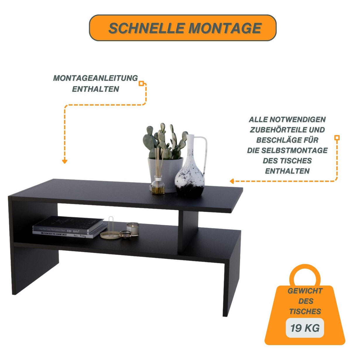 COUCHTISCH Jula_SK 50/45/93 - Schwarz, Holzwerkstoff (93/50/45cm) - RAUMHIRSCH FURNITURE