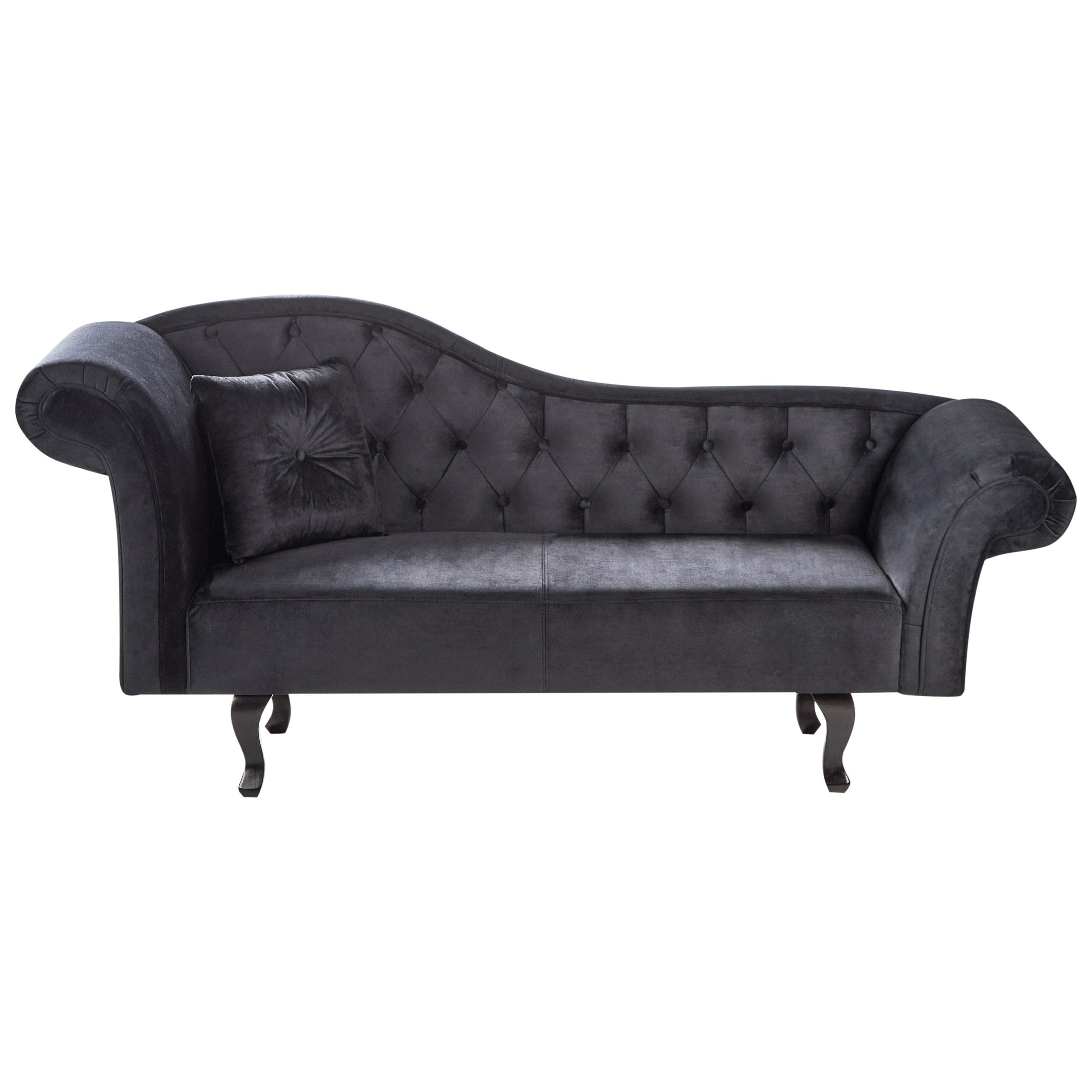 CHAISELONGUE-LINKSSEITIGE Samtstoff Schwarz mit Kissen Lattes Ii - Schwarz/Braun, Textil (192/81/59cm) - Beliani