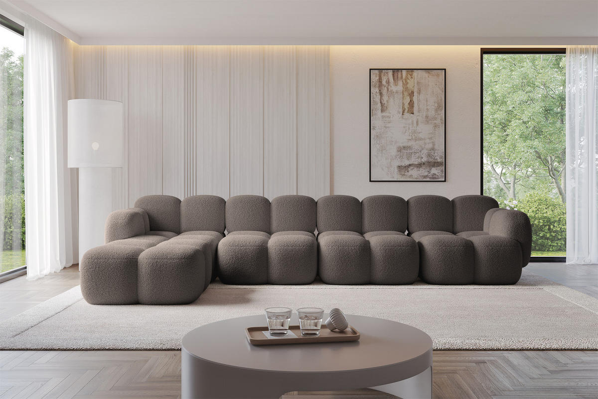 ECKSOFA modulares Sofa Links Miko-L3 390x205x75 Braun Bouclé - Dunkelbraun/Schwarz, Holzwerkstoff/Kunststoff (390/205cm) - ALTDECOR