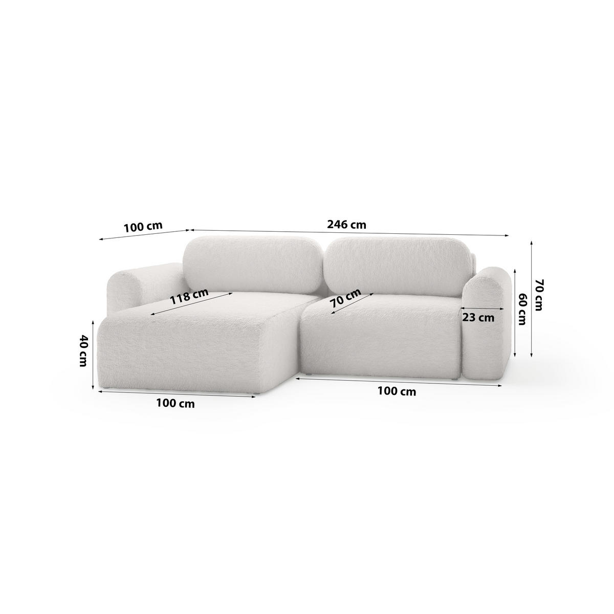 ECKSOFA mit Schlaffunktion Thekla Mini, Hellgrau - Hellgrau, Textil (246/100cm) - Fedve