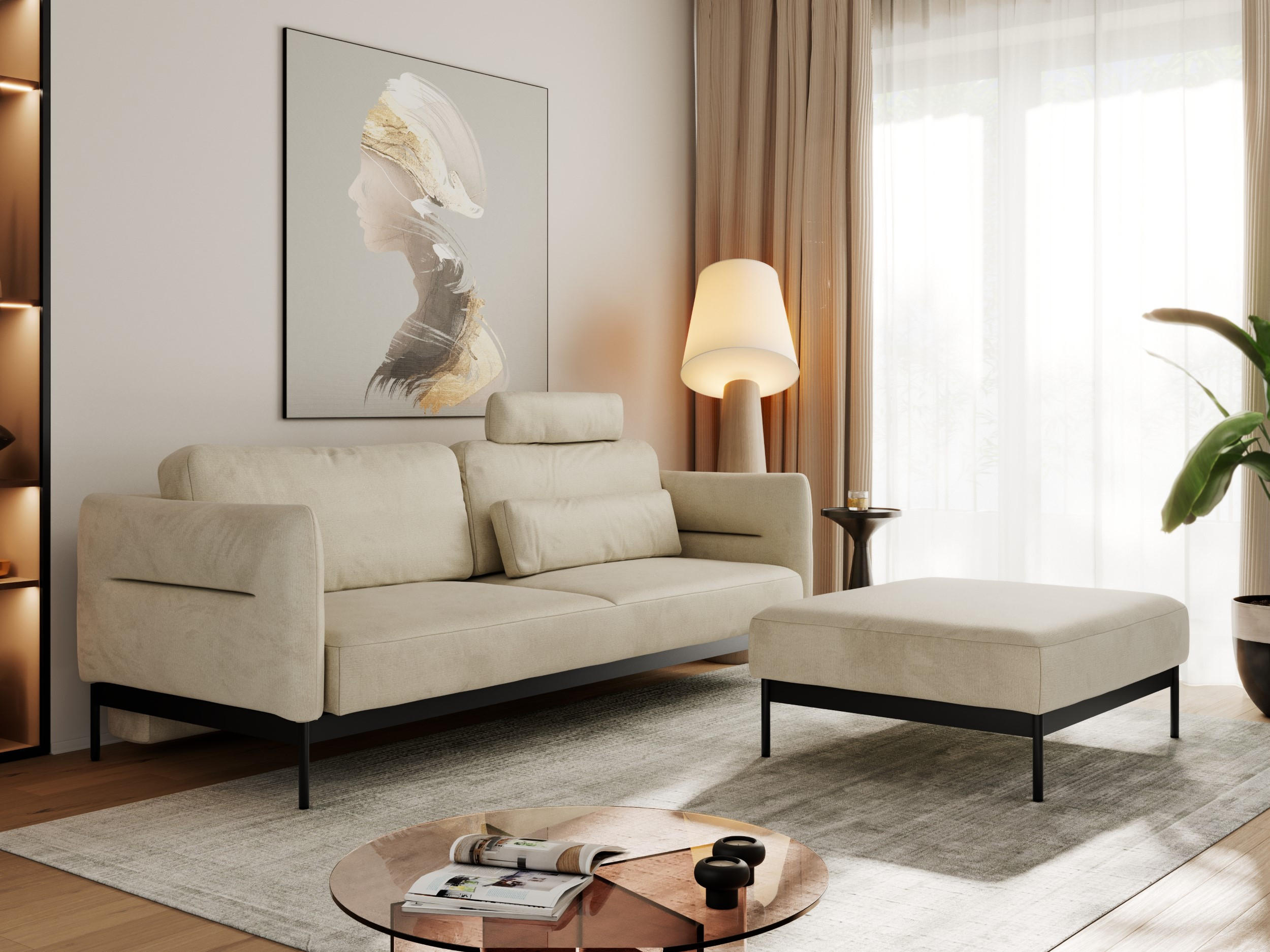 SCHLAFSOFA SALENTO Beige Velvet - Beige/Schwarz, Textil/Metall (221/82/193cm) - MKS