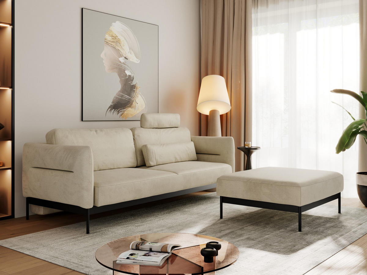 SCHLAFSOFA SALENTO Beige Boucle - Beige/Schwarz, Textil/Metall (221/82/193cm) - MKS