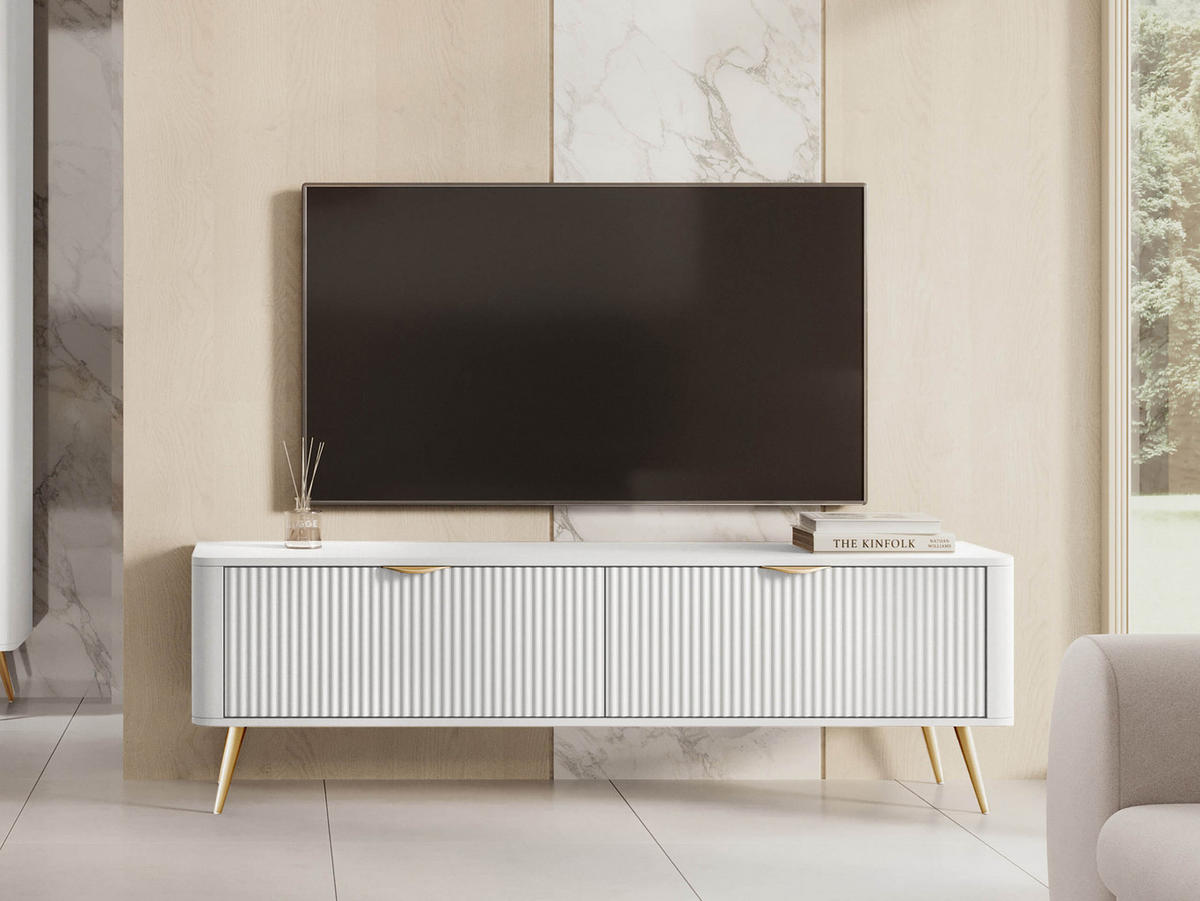 TV-ELEMENT Lante 2D - Goldfarben/Weiß, Holzwerkstoff/Metall (164/52/38cm) - MIRJAN24
