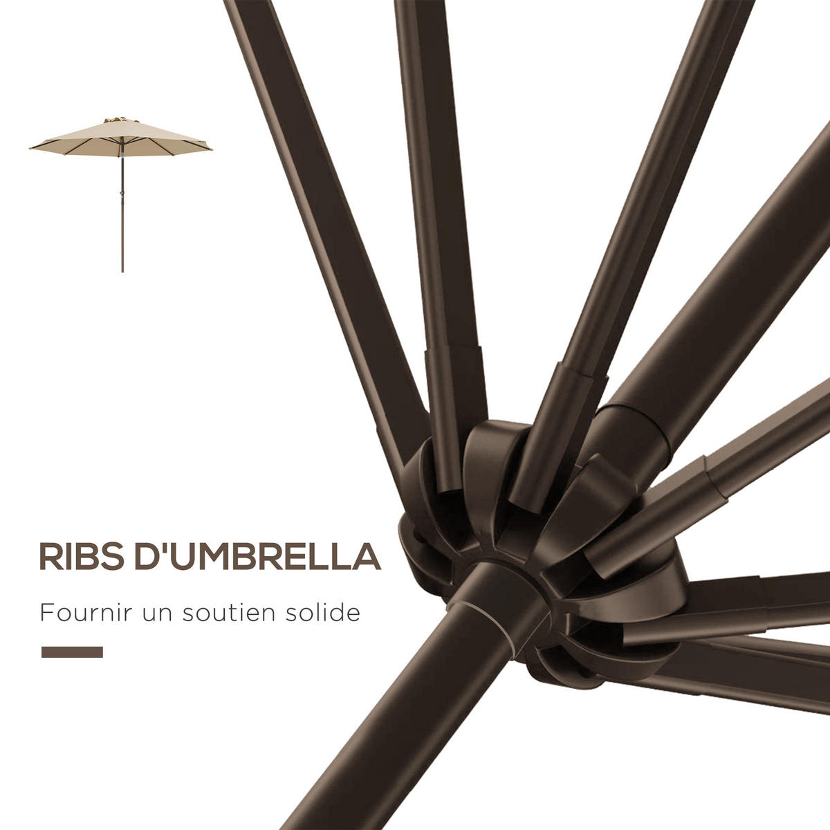 SONNENSCHIRM DE-11459 neigbar, mit Kurbel, Ø 2,63 m Beige - Mokka, Textil (263/263cm) - ComfortXL