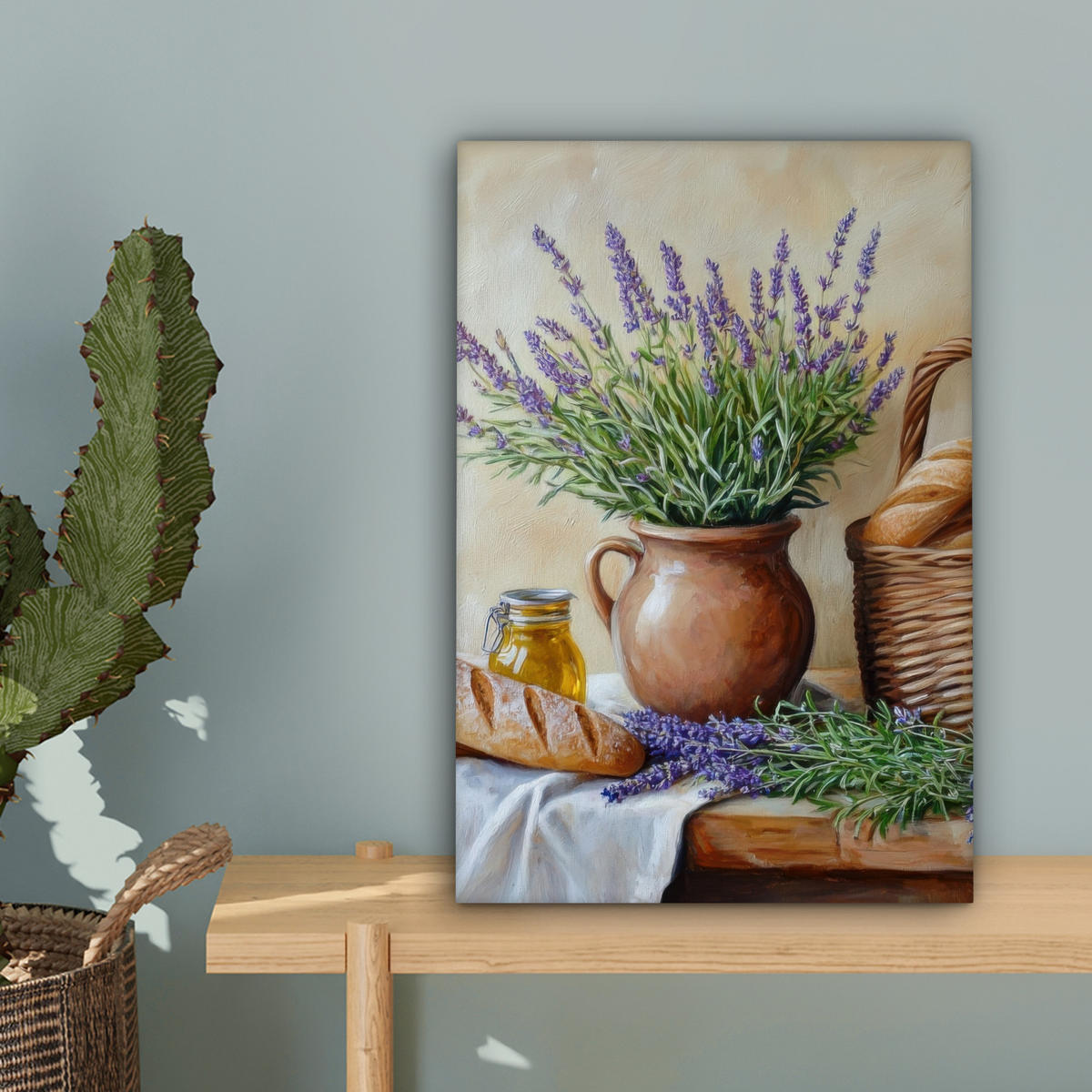 LEINWANDBILD Lavendel - Brot - Stilleben Deko Wohnzimmer 20x30 cm - Flieder, Textil (20/30cm) - MuchoWow