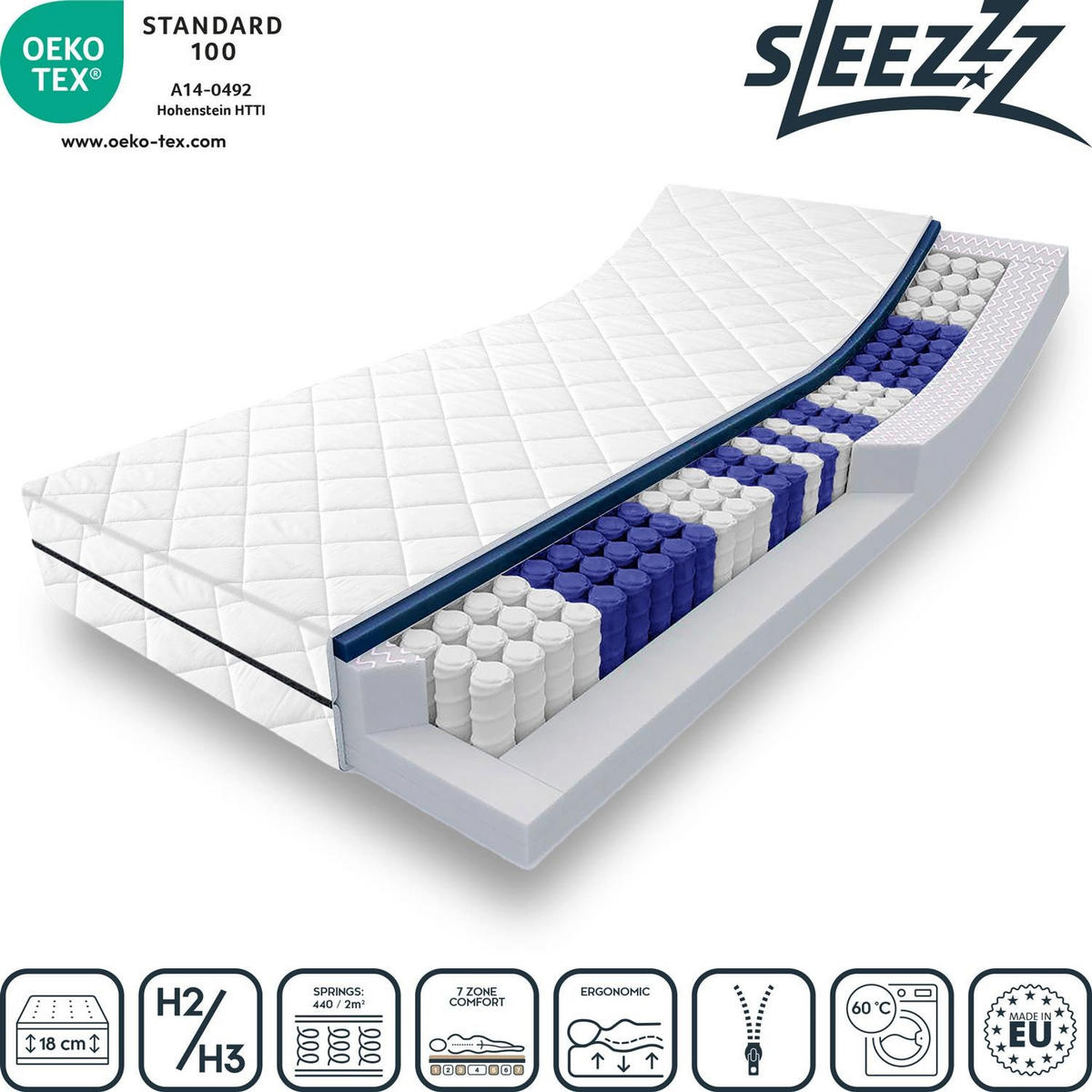 FEDERKERNMATRATZE Smart 100x200 cm - Weiß, Textil (100/200cm) - Sleezzz