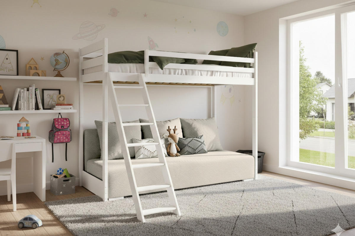 ETAGENBETT SIDNEY 90x200 in Weiß / Creme - Creme/Weiß, Holz/Holzwerkstoff (90/200cm) - Deine Möbel 24