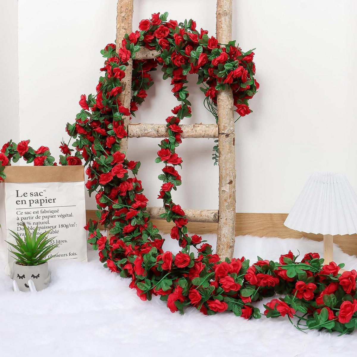 BLUMENGIRLANDE 9-teiliges Set Rot 2,4 m - Rot, Kunststoff (1cm)