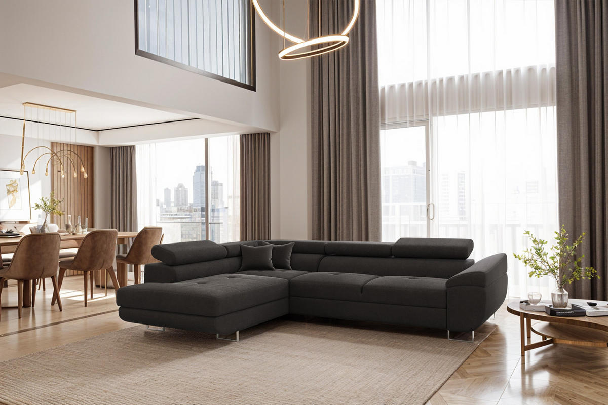 ECKSOFA FALIO L-Form Mit Schlaffunktion Im Modernen Stil Für Das Wohn Und Schlafzimmer Graphit Links - Graphitfarben, Holz/Textil (202/275cm) - Kaiser Möbel