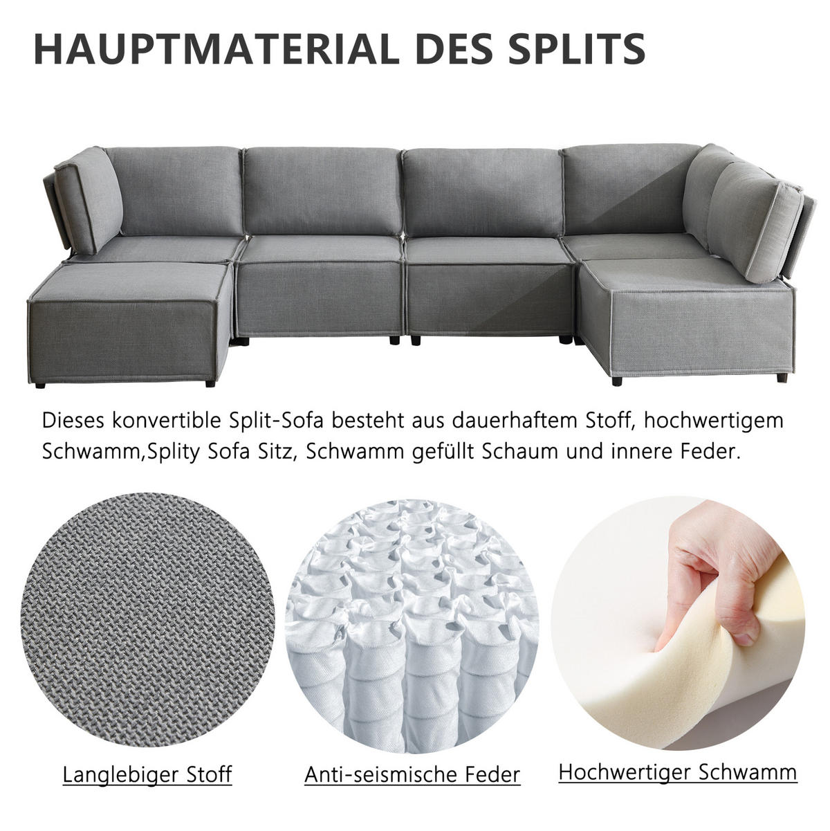 ECKSOFA mit Schlaffunktion und frei kombinierbaren Elementen, Hellgrau - Hellgrau, Kunststoff (308/152cm) - Redom