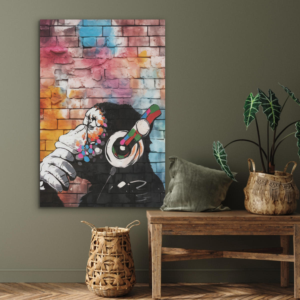AKUSTIKPANEEL Affe - Graffiti - Musik 70x100 cm - Multicolor, Textil (70/0.9/100cm) - MuchoWow
