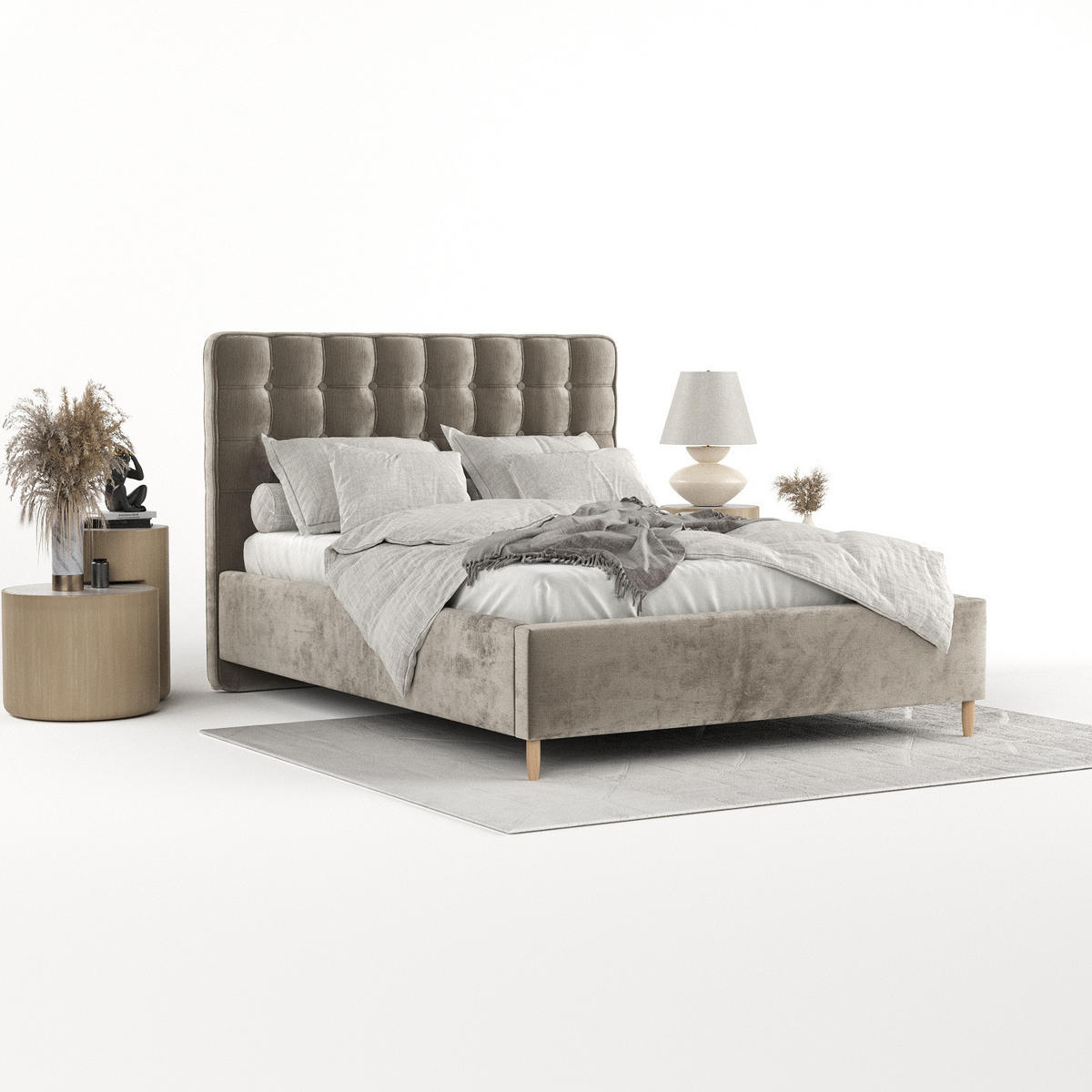 POLSTERBETT Paloma 120/200 cm Beige im Lotta Stoff - Beige/Naturfarben, Holz/Holzwerkstoff (120/200cm) - AltaBeds