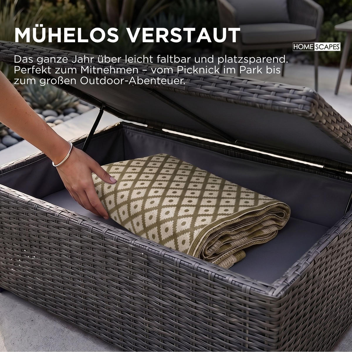 OUTDOORTEPPICH May geometrisch gemustert 180/270 cm - Olivgrün, Kunststoff (180/270cm) - Homescapes