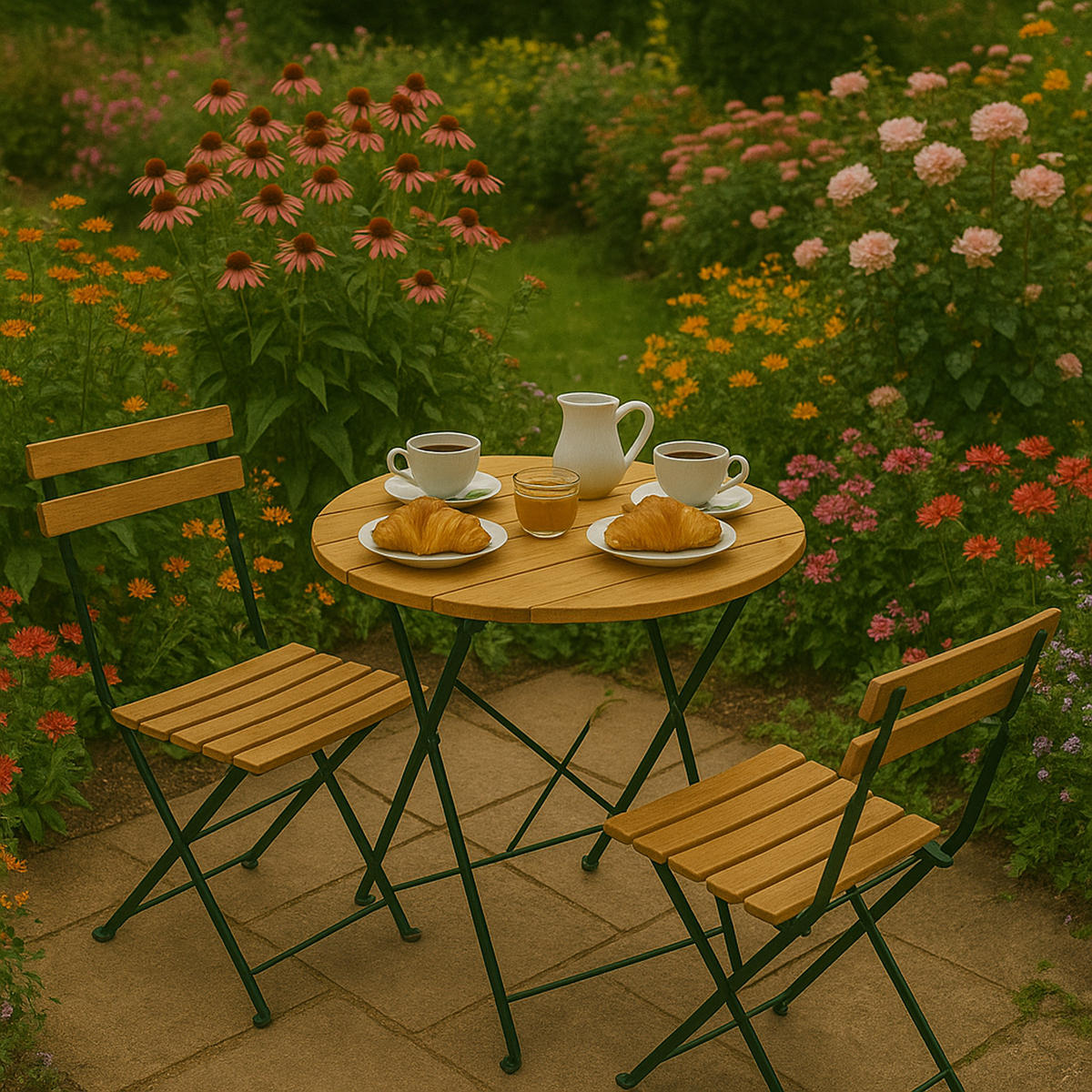 KLAPPTISCH Bad Belzig aus Robinienholz 77 cm rund, Stahlgestell Grün - Braun, Holz (77/77/72cm) - TPFGarden