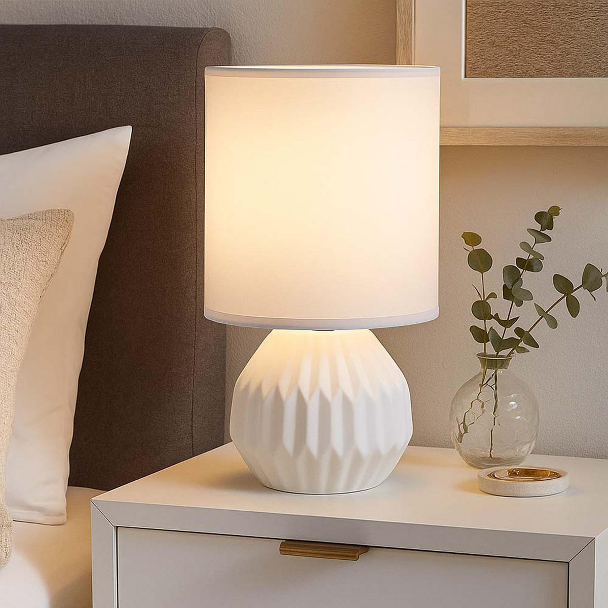 TISCHLEUCHTE Keramik Weiß 2er Set - Weiß, Textil (12/12/23cm) - Globo Lighting