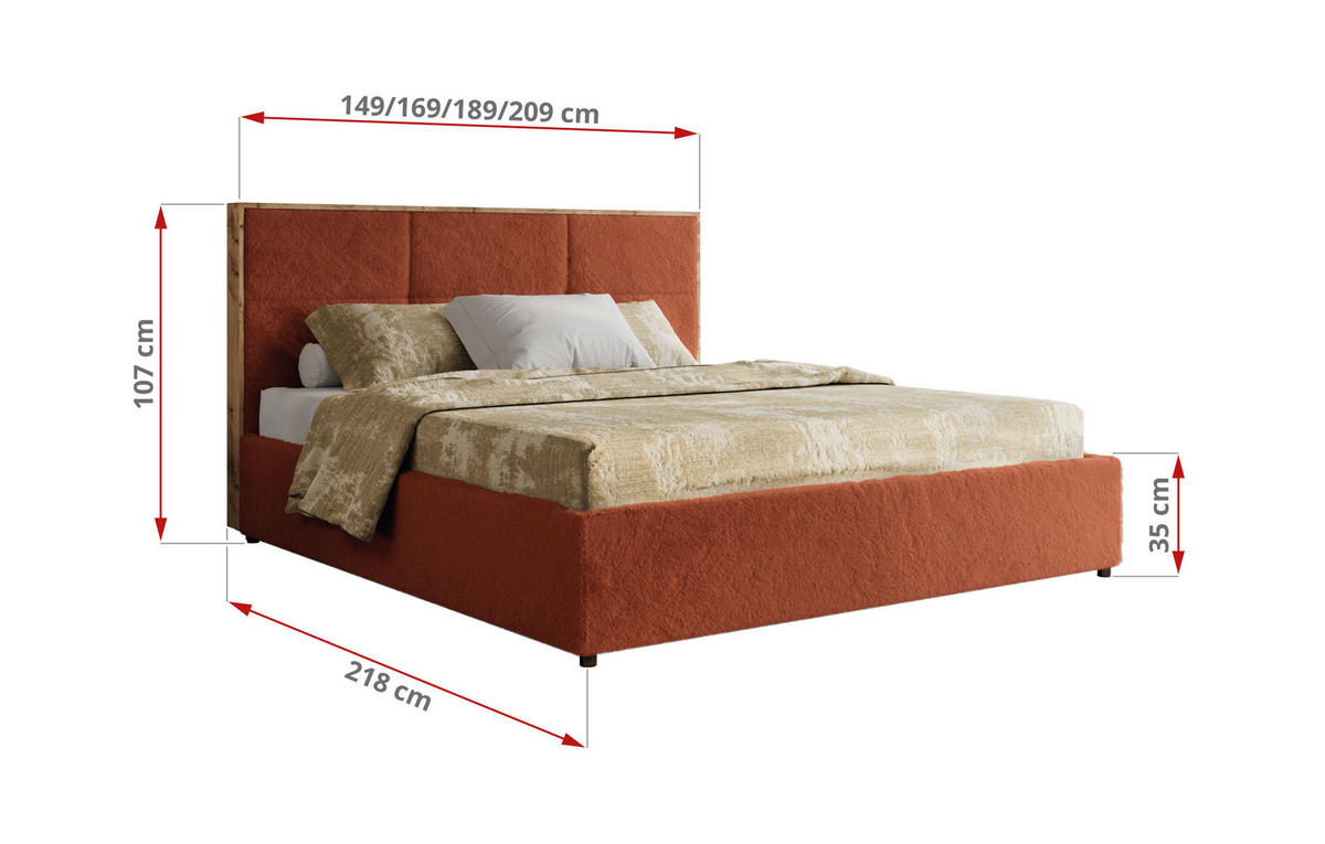 POLSTERBETT LERIO CLASSIC 140/200 - Orange Plüsch - ohne Matratze - Orange, Textil (140/200cm) - MKS