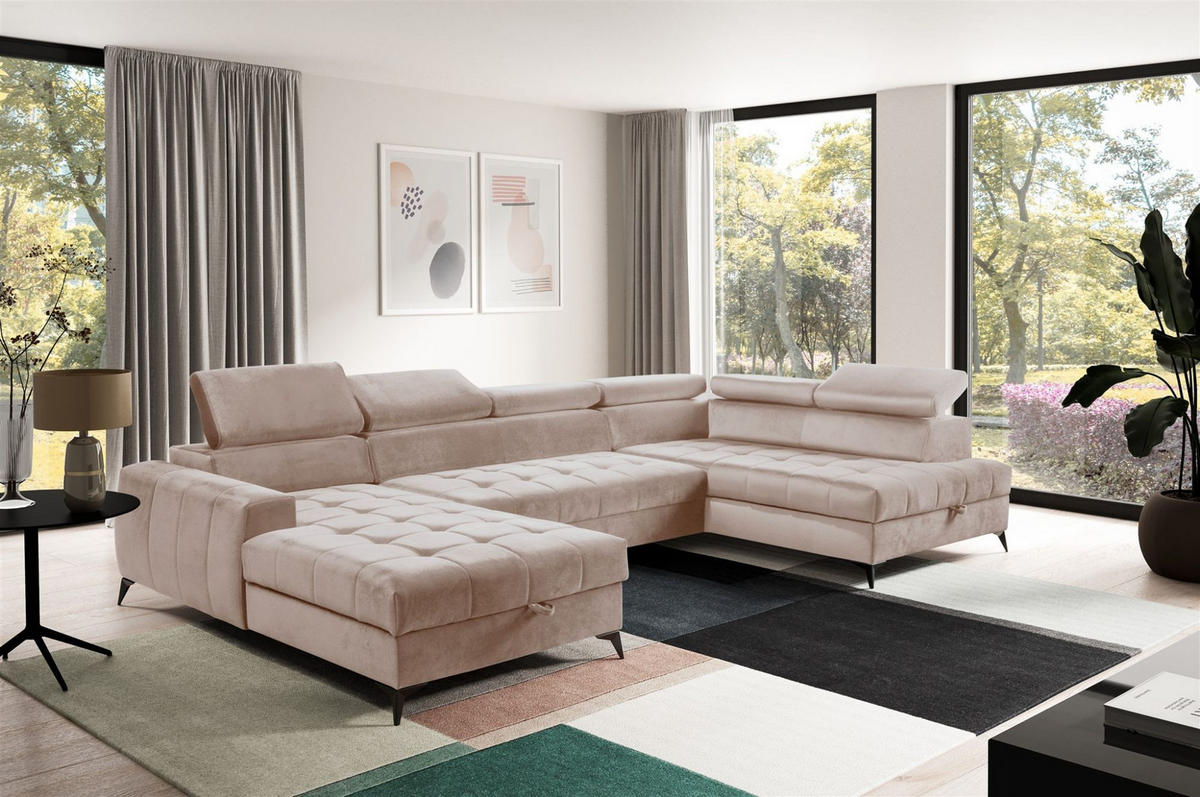 WOHNLANDSCHAFT Agnesa In Salvador - Beige, Holzwerkstoff/Textil (345/95/200cm) - Fun Möbel