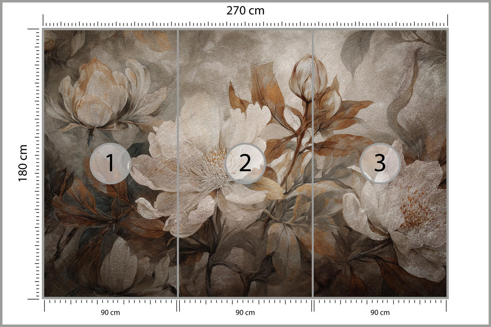FOTOTAPETE Blumen Blätter Pflanzen Natur Retro Stil 270x180cm - Beige/Braun, Papier (270/180cm) - Muralo