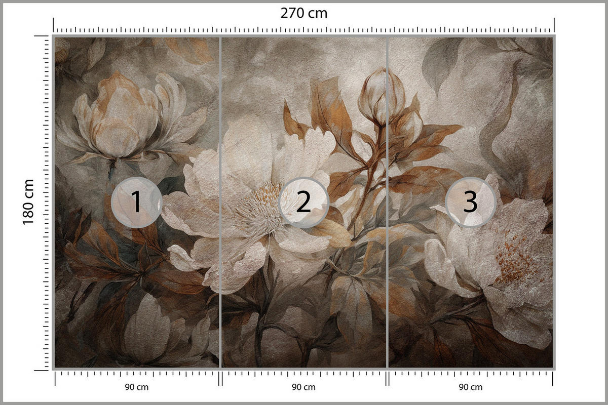 FOTOTAPETE Blumen Blätter Pflanzen Natur Retro Stil 270x180cm - Beige/Braun, Papier (270/180cm) - Muralo