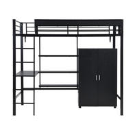 HOCHBETT 90/200 cm Schwarz mit Tisch, Kleiderschrank und 5-stufiger Leiter - Schwarz, Metall (90/200cm) - Oxeza