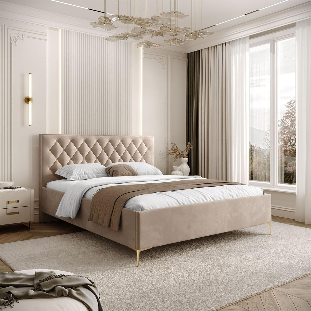 POLSTERBETT INEZ mit Bettkasten 140x200 cm Royal Velvet 170 - Beige, Textil - Lookway