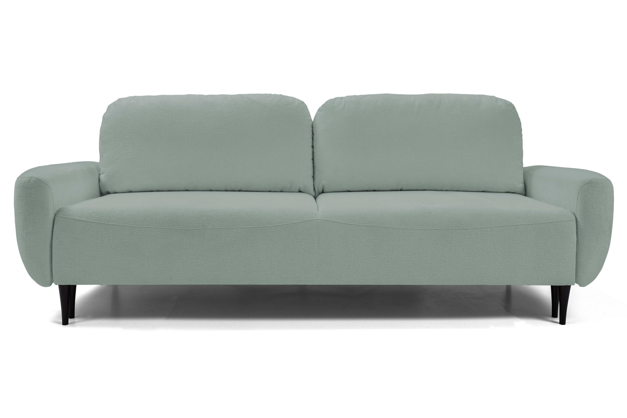 SOFA BOHO Mit Schlaffunktion Und Bettkasten, Wellenfederung, PUR-Schaum, Holzfüße, lose Rückenkissen, freistehend, 244x102x92 cm Mint green - Mintgrün, Holz/Textil (244/92/102cm) - DomoHome