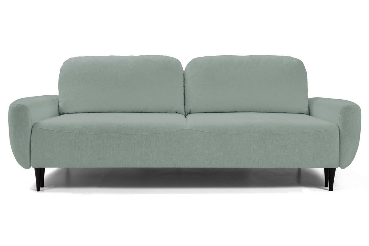 SOFA BOHO Mit Schlaffunktion Und Bettkasten, Wellenfederung, PUR-Schaum, Holzfüße, lose Rückenkissen, freistehend, 244x102x92 cm Mint green - Mintgrün, Holz/Textil (244/92/102cm) - DomoHome