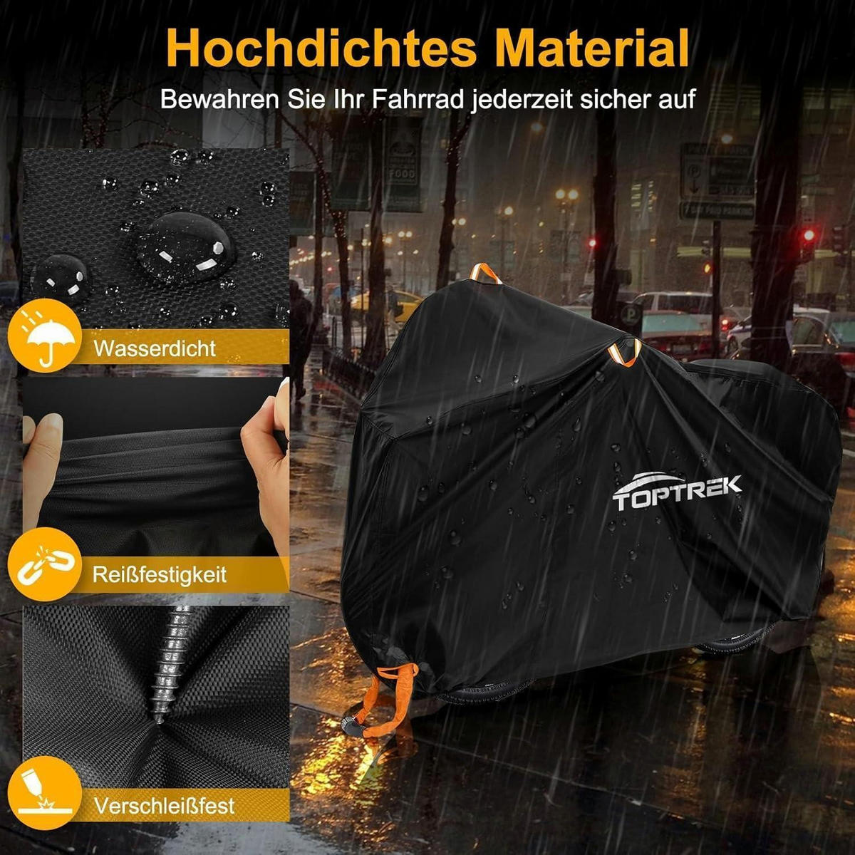 FAHRRADABDECKUNG für 3 Fahrräder 220 x 120 x 110 cm Wasserdicht 210D Oxford-Gewebe - Schwarz, Textil (110/110/220cm)