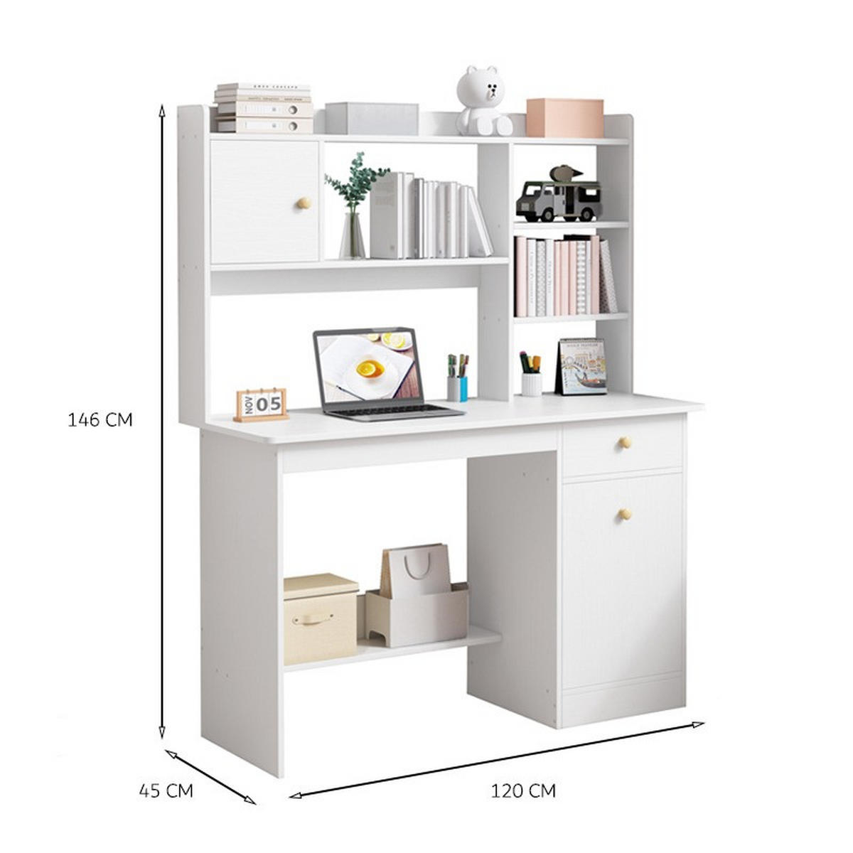 SCHREIBTISCH, weiß 120x45x146cm - Weiß, Holzwerkstoff (45/120/146cm)