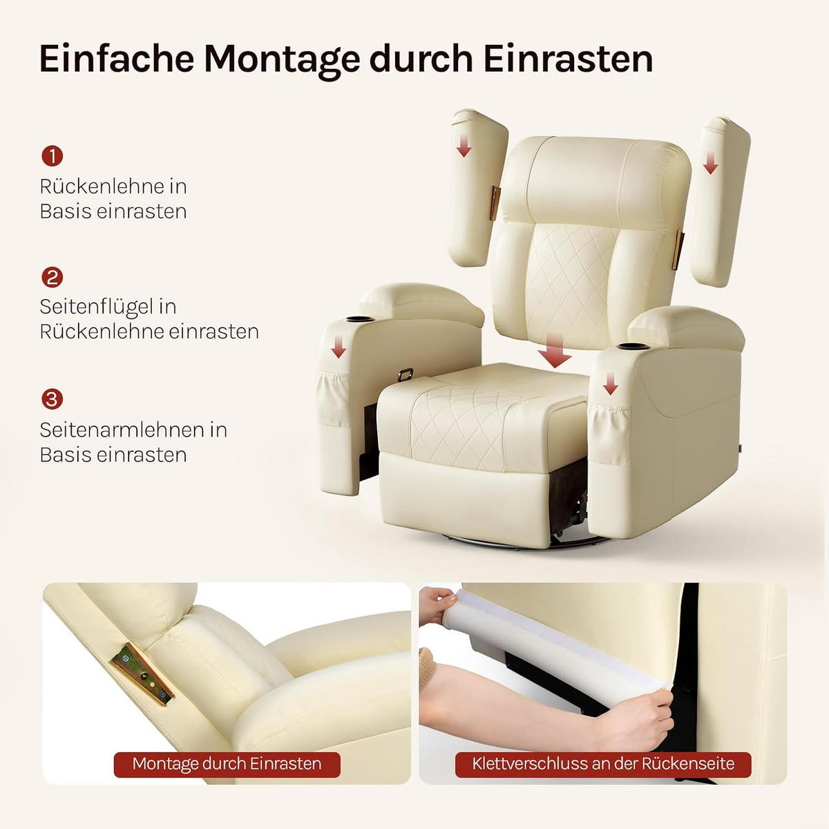RELAXSESSEL mit Liegefunktion, drehbar, Kunstleder, Beige - Beige, Kunststoff (87/103.5/94.5cm) - Woltu