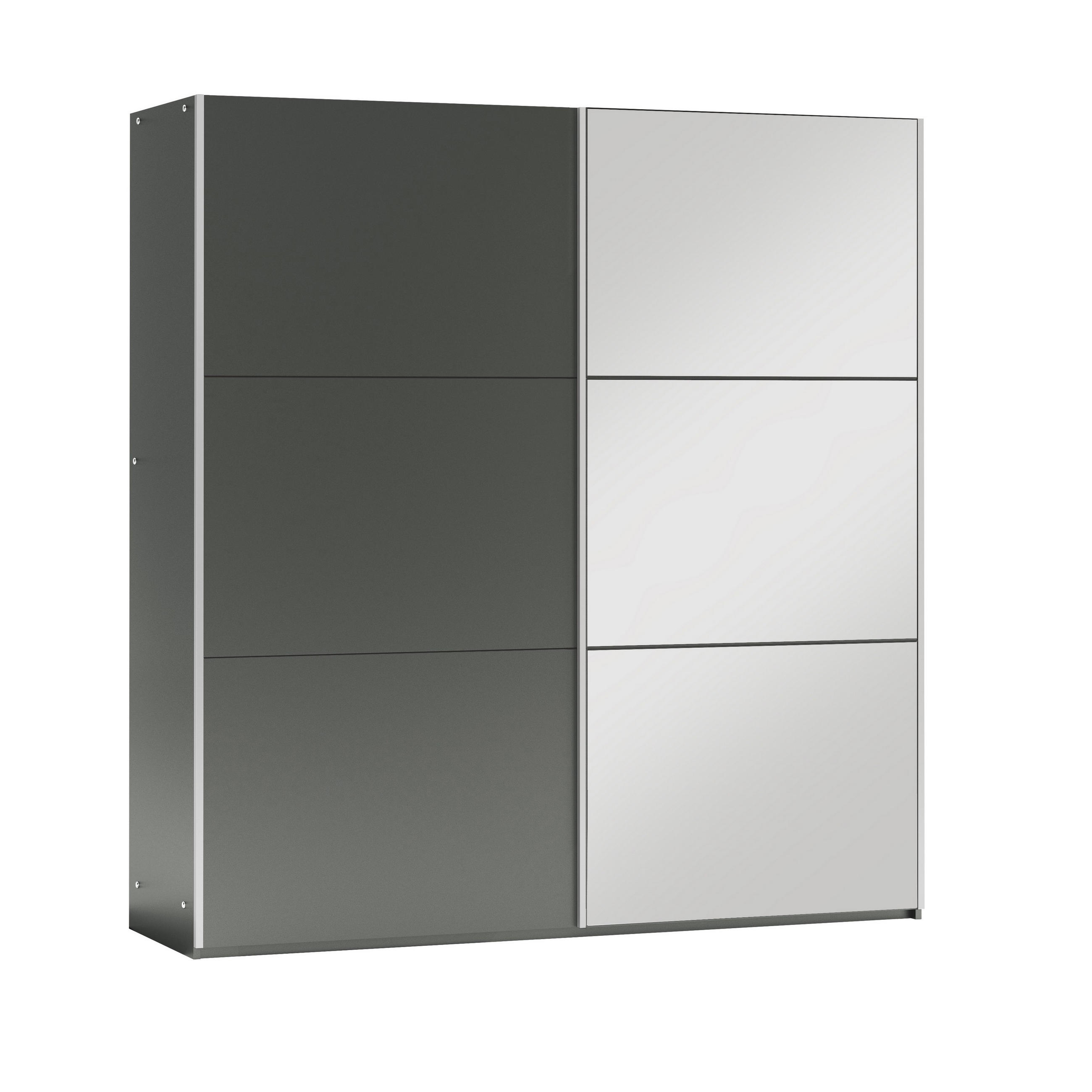 SCHWEBETÜRENSCHRANK IVERN 151/215/65 cm 2-türig mit Spiegel Graphitfarben - Graphitfarben, Holzwerkstoff (151/215/65cm) - MASSENO