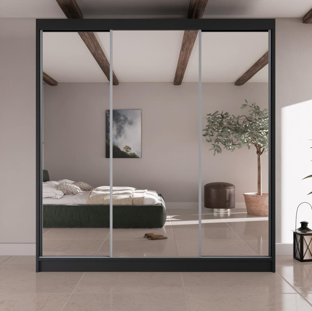 Thumbnail - Beautysofa Schwebetürenschrank, Schwarz, Holzwerkstoff, 9 Fächer, 4 Schubladen, 200x215x61 cm, Schlafzimmer, Kleiderschr...