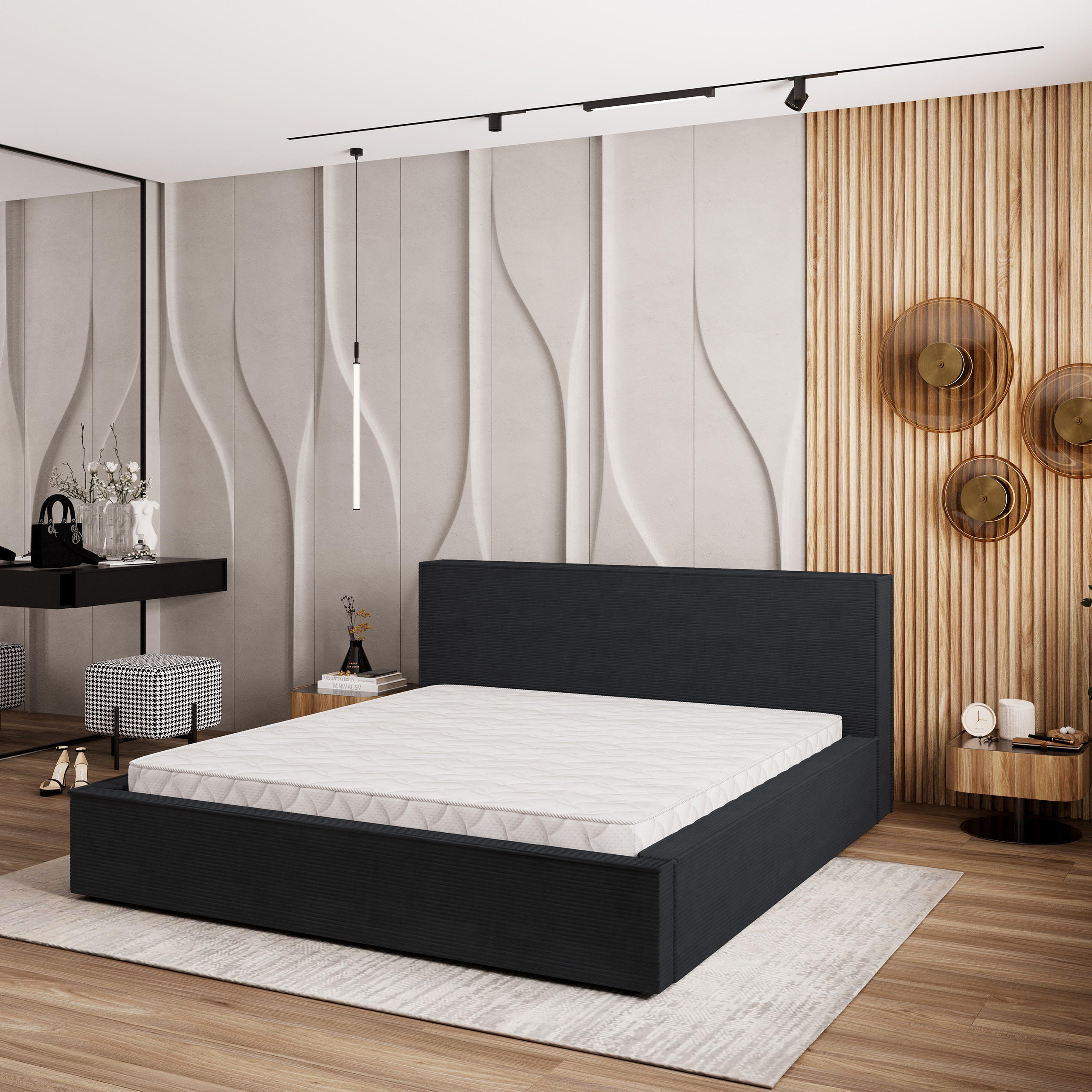 POLSTERBETT CELORA 160x200 cm mit Bettkästen - Schwarz - Schwarz, Holz (160/200cm) - MASSENO