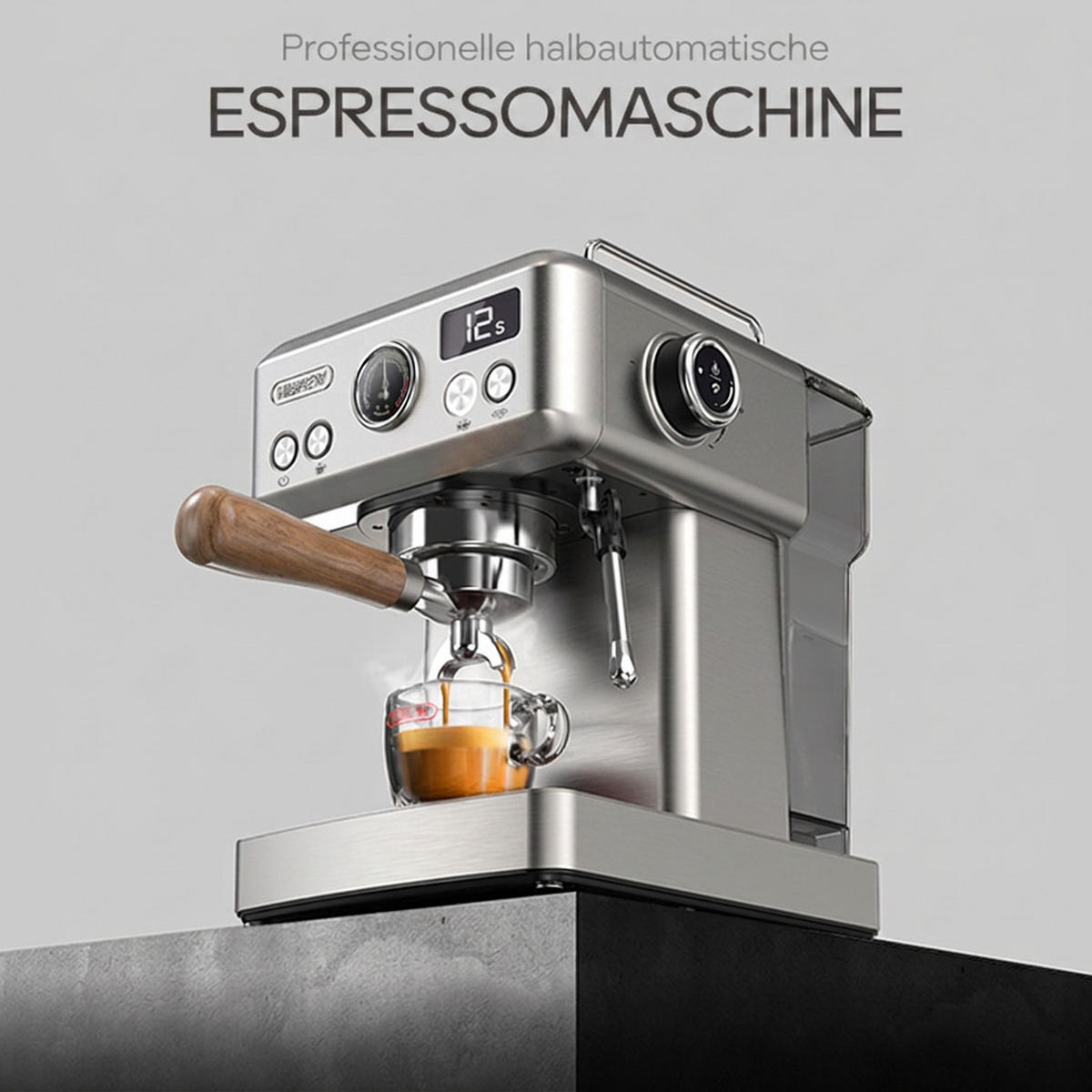 ESPRESSOMASCHINE Siebträger mit 20 Bar, Temperaturregelung und 58 mm Portafilter - Silberfarben, Metall (23/32/26cm) - Korfee