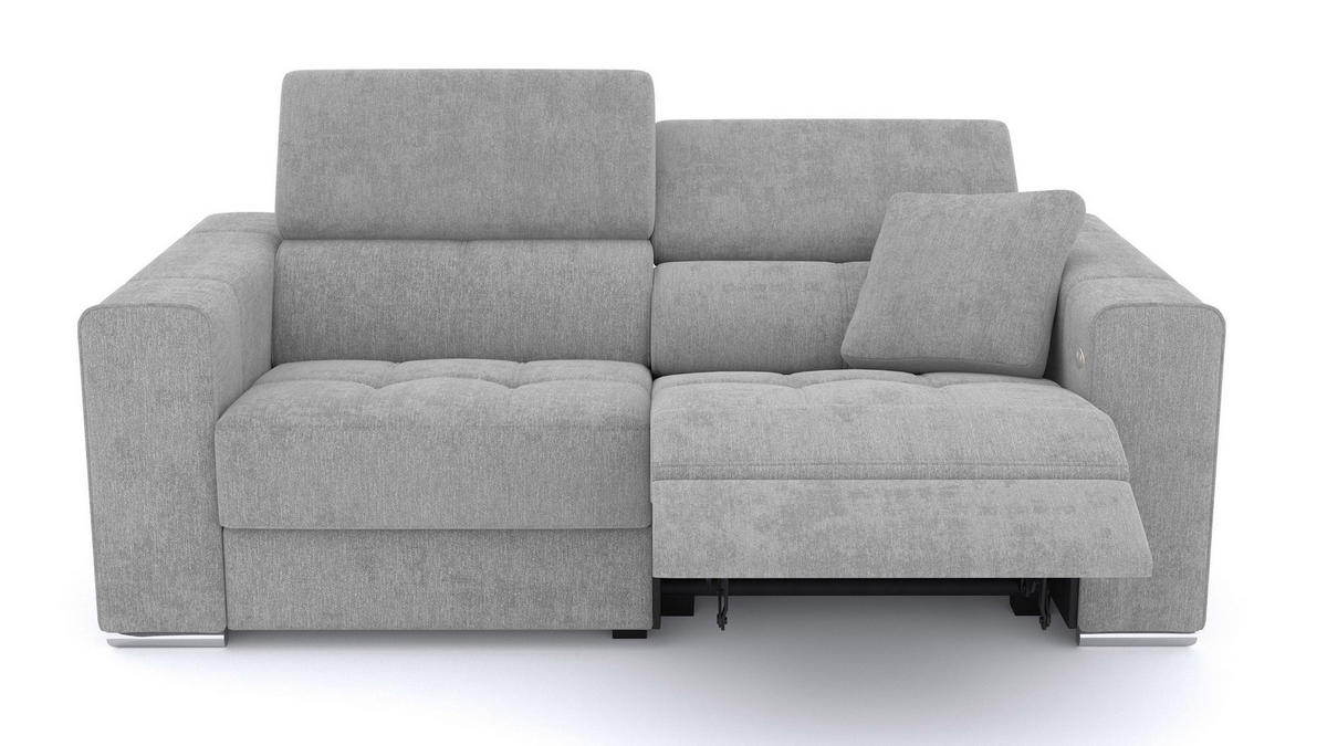 SOFA QUARTZ 3-Sitzer mit 1 Relaxfunktion, hellgrau - Silberfarben/Hellgrau, Holzwerkstoff/Textil (204/80/102cm) - Courtois Laville