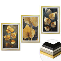 WANDBILDER 3er Set - 40x60 cm Goldrahmen - Gelbe Blätter auf dunklem Hintergrund - Goldfarben, Kunststoff (40/60cm) - ArtPrintCave