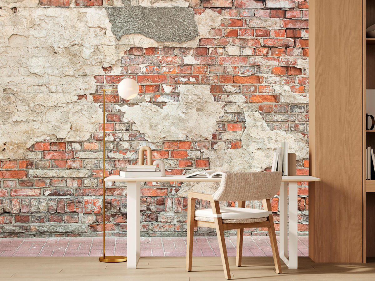 FOTOTAPETE für Wohnzimmer Alte Ziegelwand Rustikal 400x280 - Beige/Rot, Papier (400/280cm) - Muralo