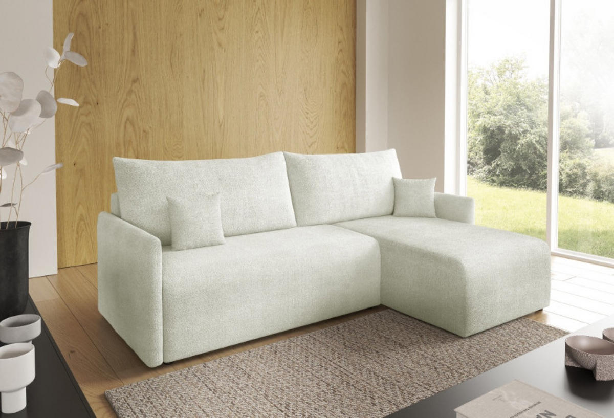 ECKSOFA Ecru VALIA Mit Schlaffunktion Und Bettkasten - Weiß, Textil (212/145cm) - Sepro Meble