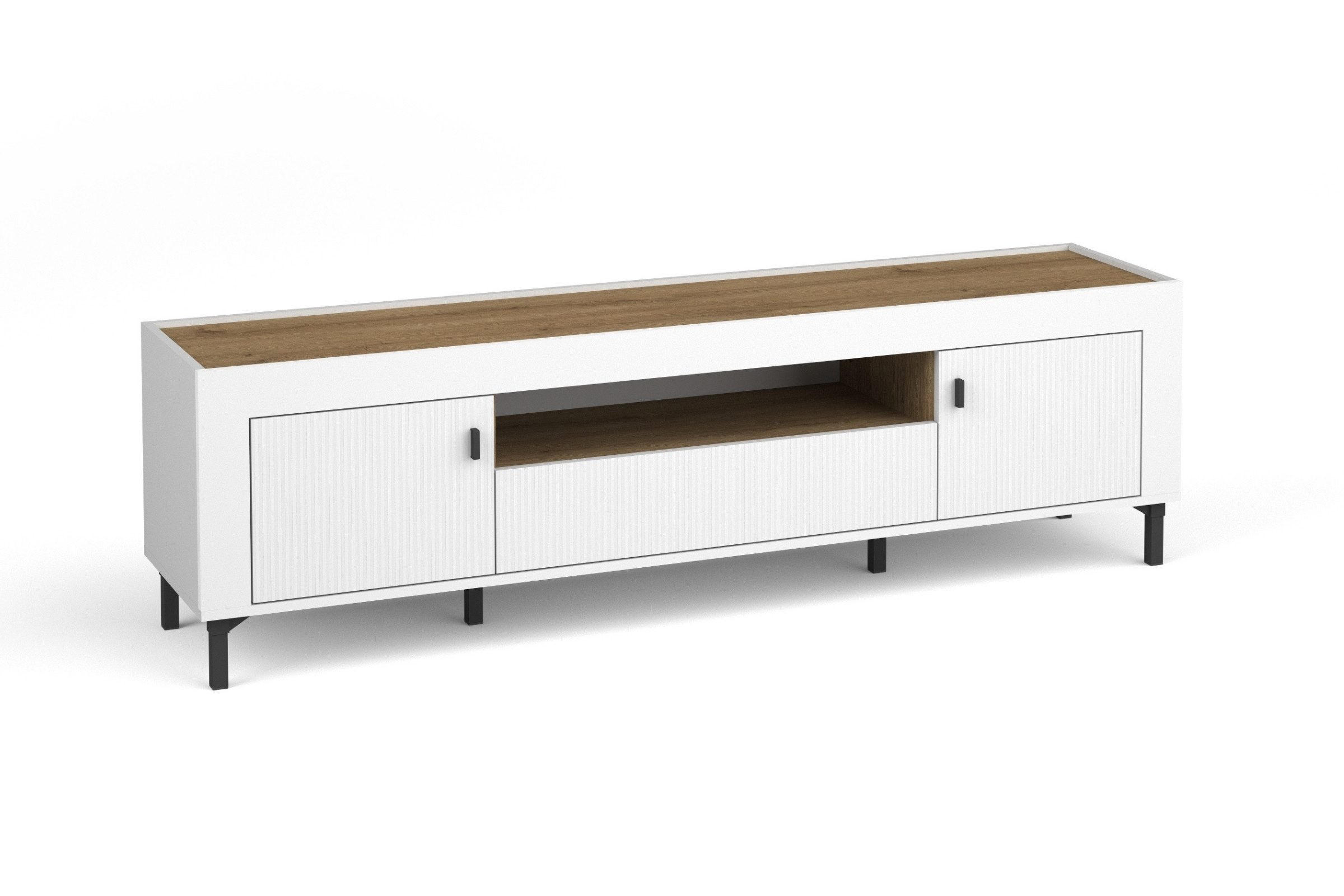 TV-LOWBOARD MONI 08 in Weiß / Eiche Whiskey matt 177/52/40 cm - Weiß, Holzwerkstoff (177/52/40cm) - Deine Möbel 24