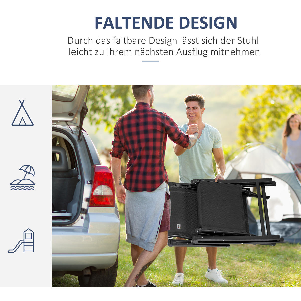 RELAXLIEGE mit verstellbarer Rückenlehne, 195 x 165 x 102 cm, Polyester, Blau - Blau, Kunststoff (66/102/165cm) - Outsunny