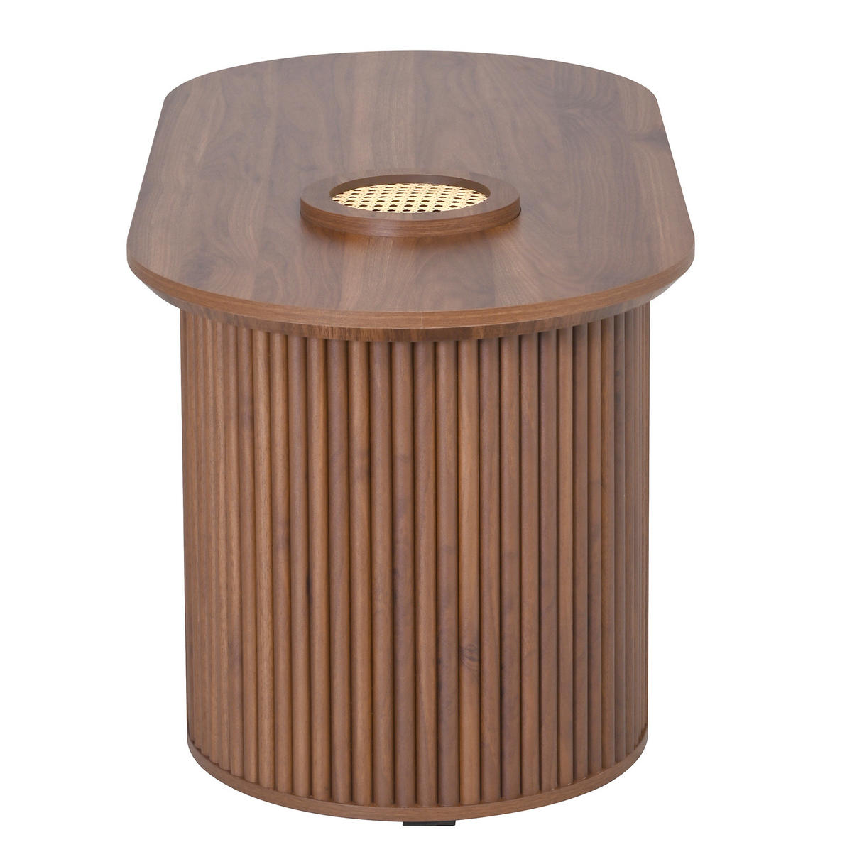 KONFERENČNÝ stolík 105/50/46,5 cm z MDF s úložnými priehradkami a oválnou doskou, Orechová - farba orecha, kompozitné drevo (105/50/46.5cm) - Redom
