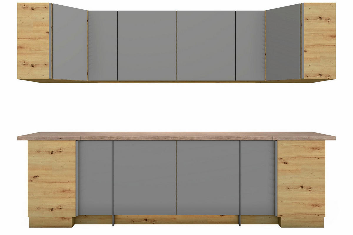 U-KÜCHE Nexa Grau & Artisan-Eiche – 300 × 240 × 240 cm – KÜ-NEXA-001 - Grau, Holzwerkstoff (300/212/240cm) - ROYAL24_MARKT