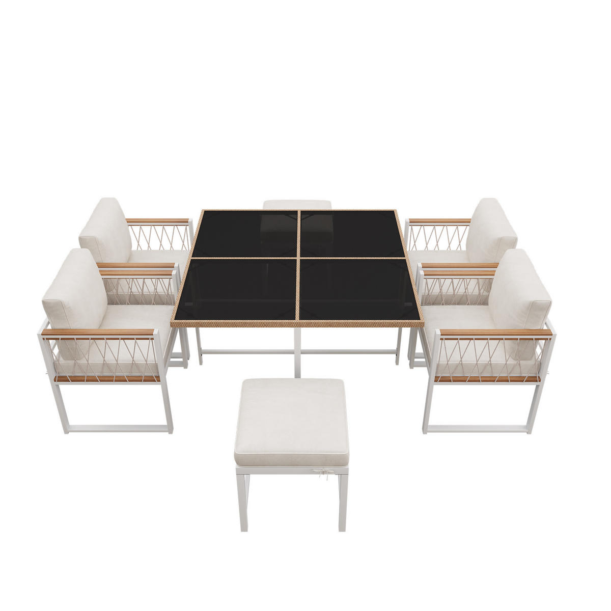 GARTENTISCH- UND STUHLSET Weiß 7tlg - Creme, Glas/Holzwerkstoff - Urban Meuble