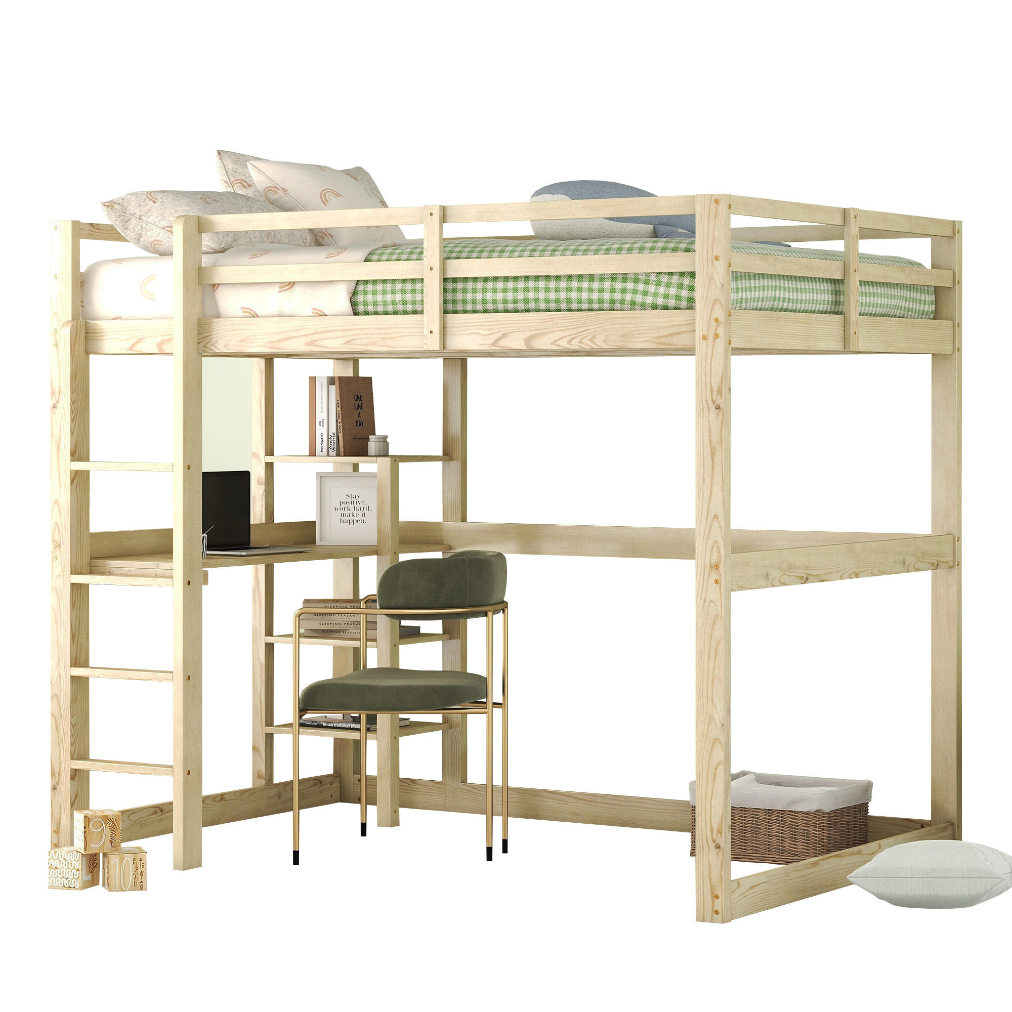 HOCHBETT 140/200 cm Natur mit Schreibtisch und Stauraum - Naturfarben, Holz (140/200cm) - OKWISH