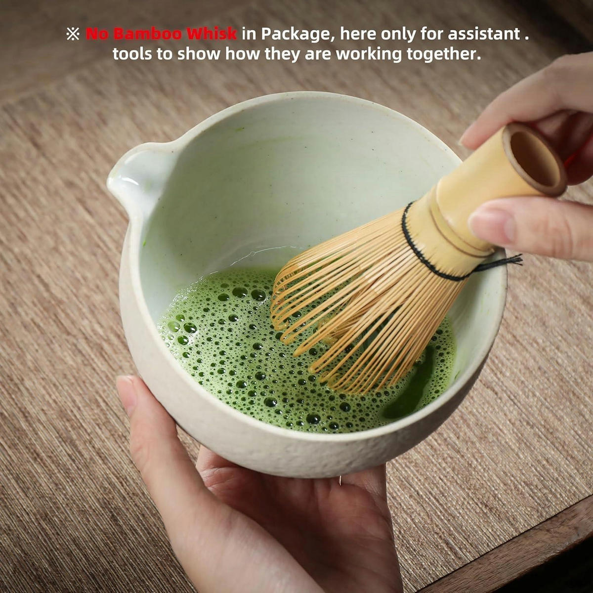 MATCHA-SCHALE mit Schneebesenablage 2-teiliges Set Hellgrau - Weiß, Keramik (14.7/6.4/14.7cm)