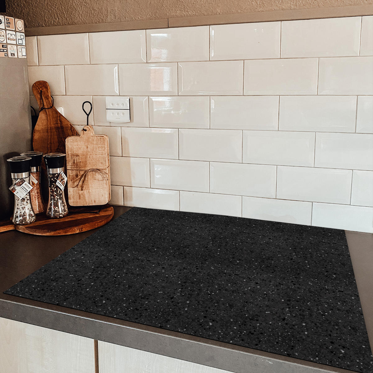 HERDABDECKPLATTE Granit - Schwarz - Grau Induktionsmatte 77x59 cm - Anthrazit, Kunststoff (77/59/0.2cm) - MuchoWow