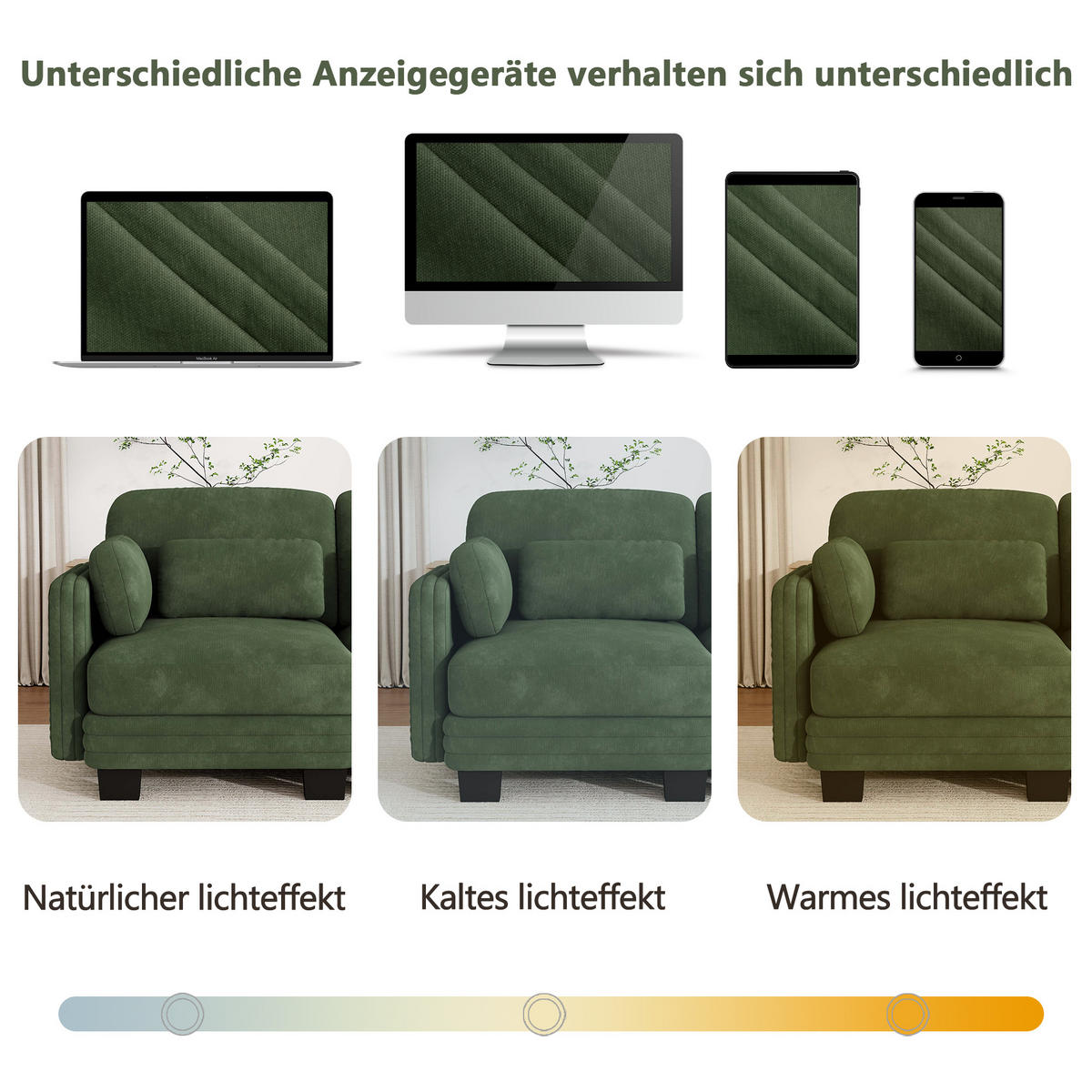 3-SITZER-SOFA Chenille mit Lenden- und Armkissen, DE-42686, Grün - Grün, Holz (253/88/88cm) - ComfortXL
