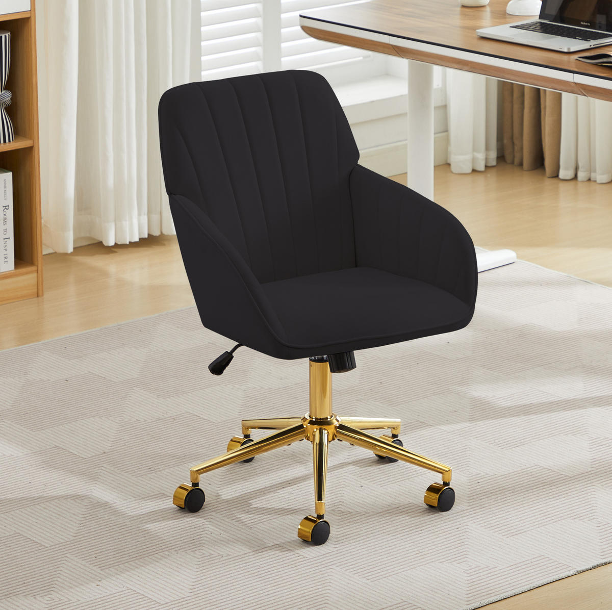 BÜRODREHSTUHL höhenverstellbar Samt Schwarz - Schwarz, Metall (60/97/62cm) - Meubliv