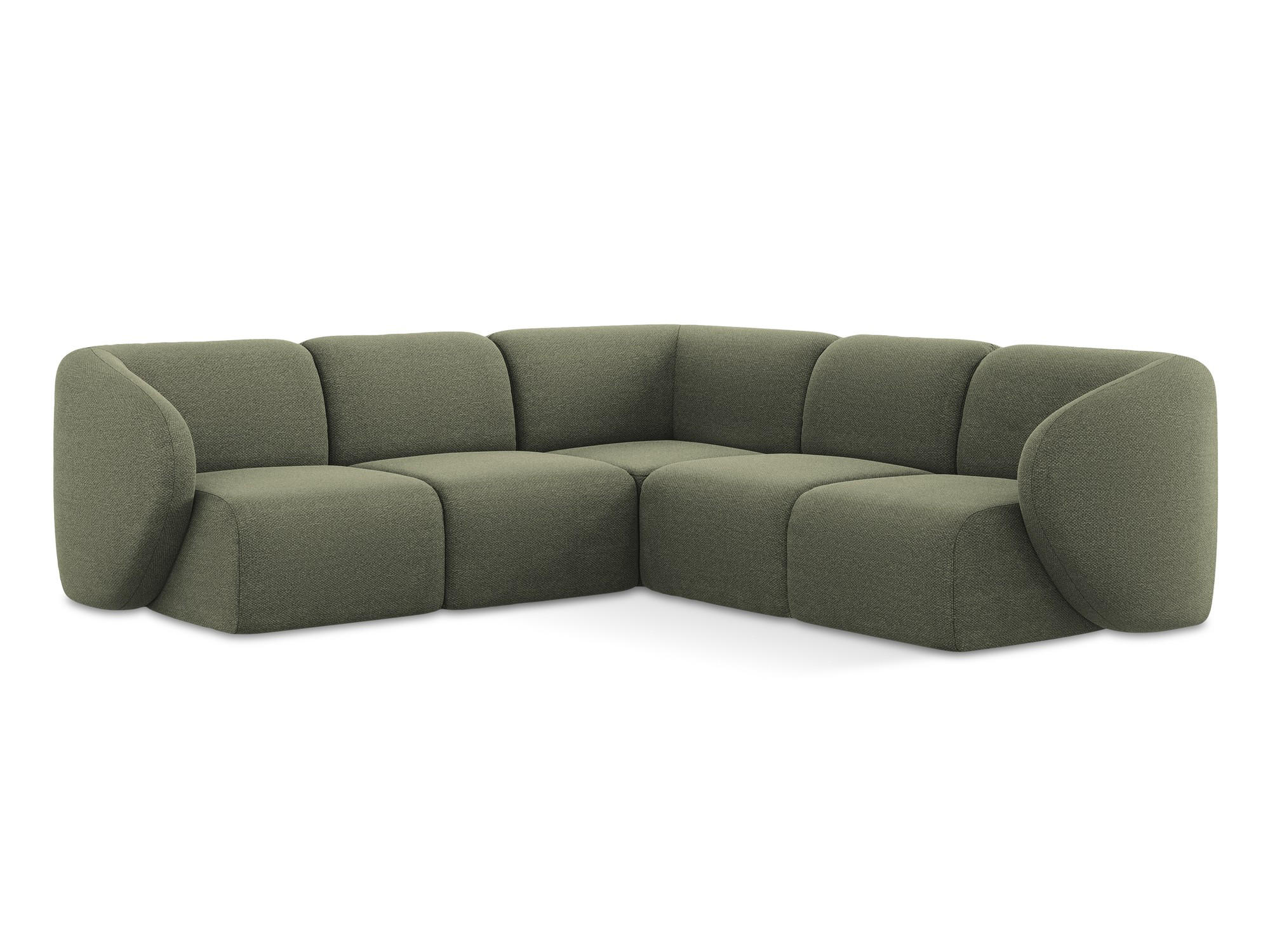 ECKSOFA Bouclé Stoff Grün - Schwarz/Olivgrün, Holzwerkstoff/Kunststoff (251/251cm) - Makamii