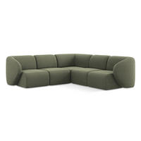 ECKSOFA Bouclé Stoff Grün - Schwarz/Olivgrün, Holzwerkstoff/Kunststoff (251/251cm) - Makamii
